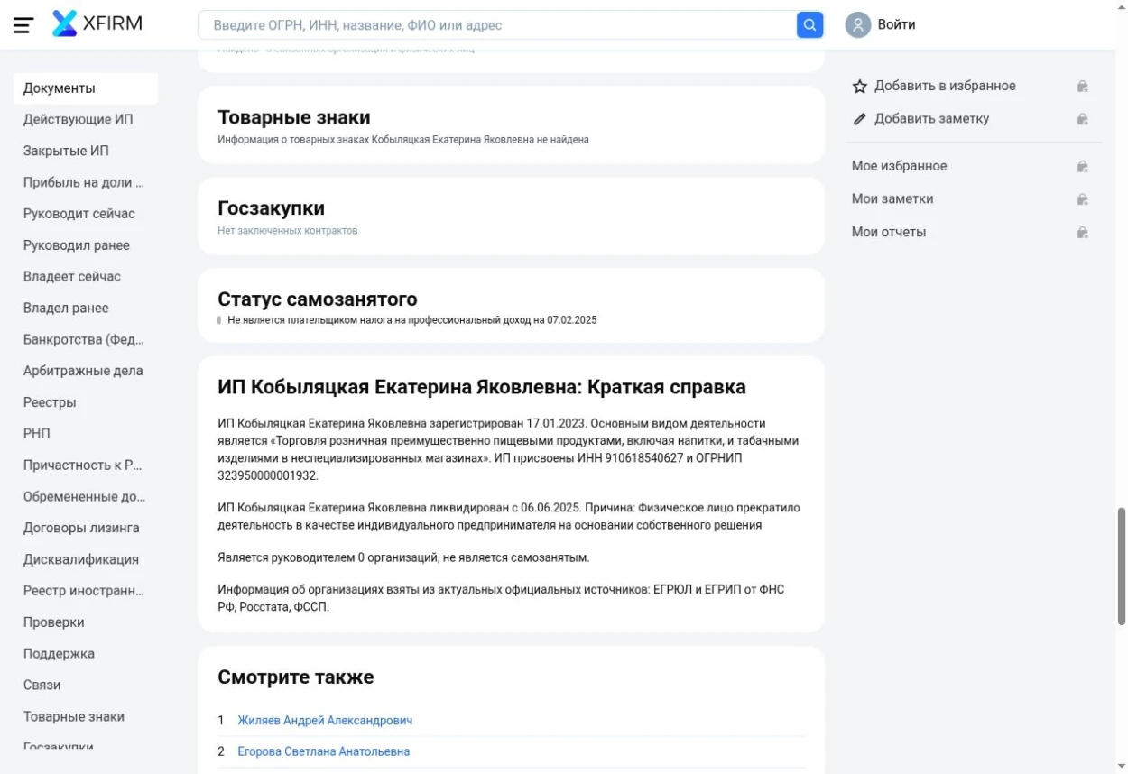 Дані про підприємництво Кобиляцької