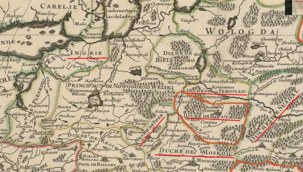 Фрагмент мапи Ґійома Сансона, 1674 рік