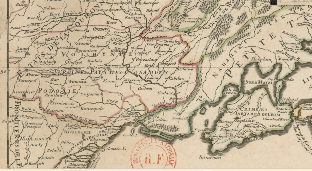 Фрагмент мапи Ґійома Сансона, 1674 рік