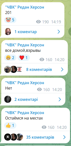 Спілкування у Telegram-каналі херсонських «реданівців»