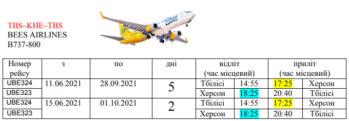 Розклад рейсів на весняно-літню навігацію аеропорту “Херсон”
