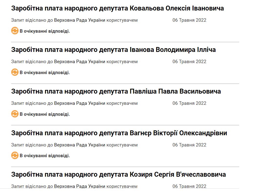 Скріншот запитів на інформацію