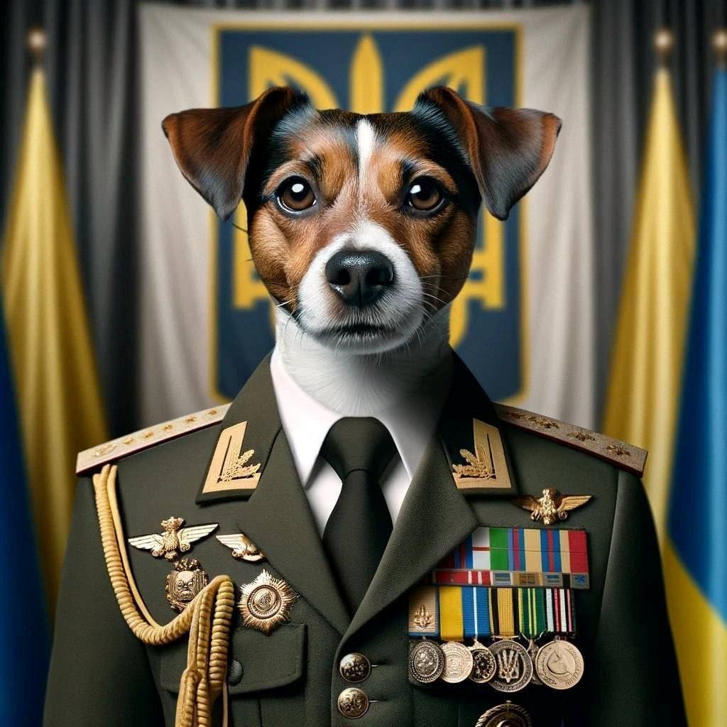Колаж із військової форми та пса Патрона