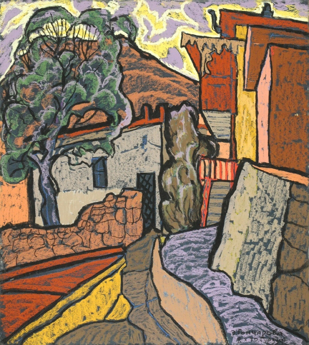 Емілія Гончарова (1938 р.н.). Старий Крим. 1970. Тонований папір на фанері, пастель.