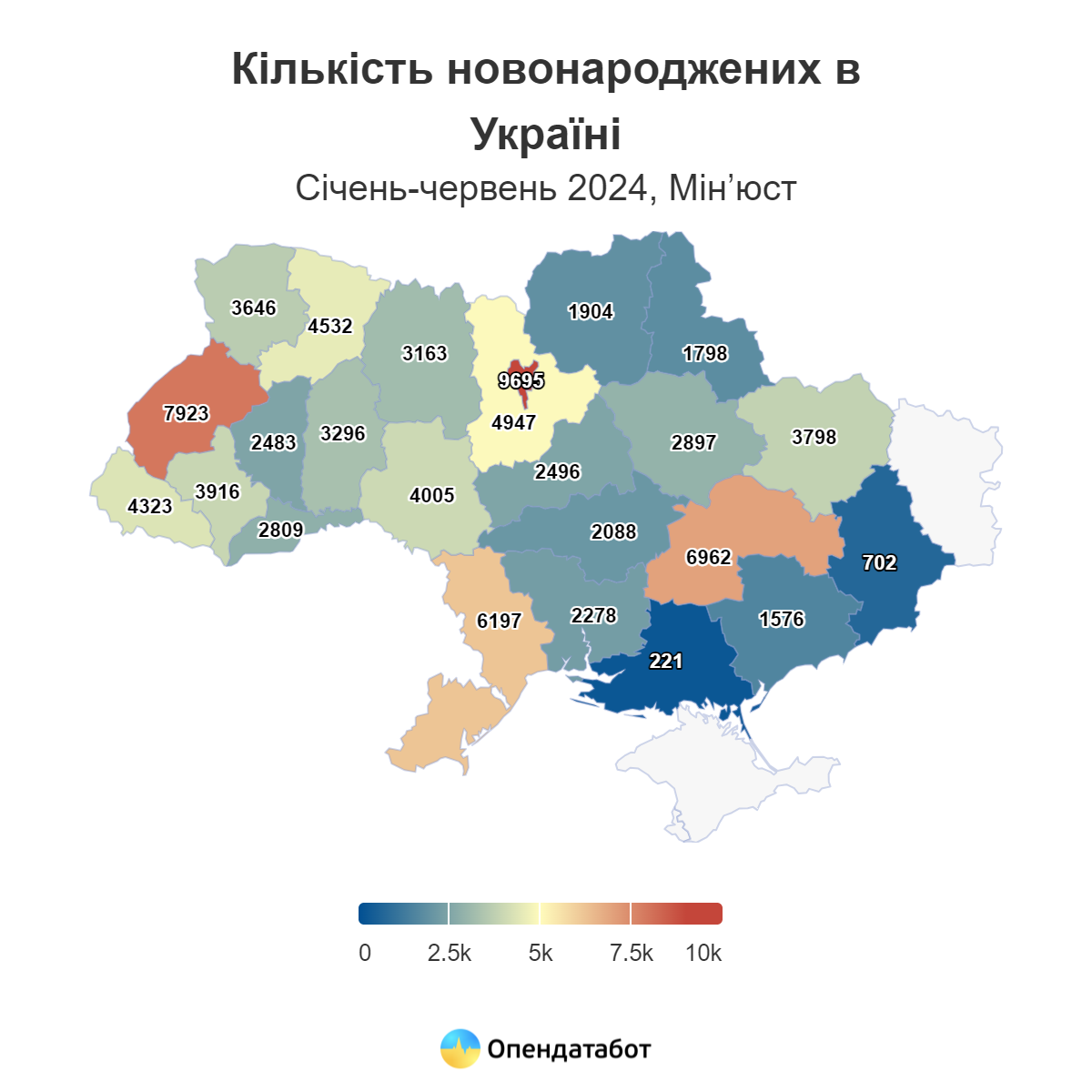Кількість новонароджених в Україні за областями