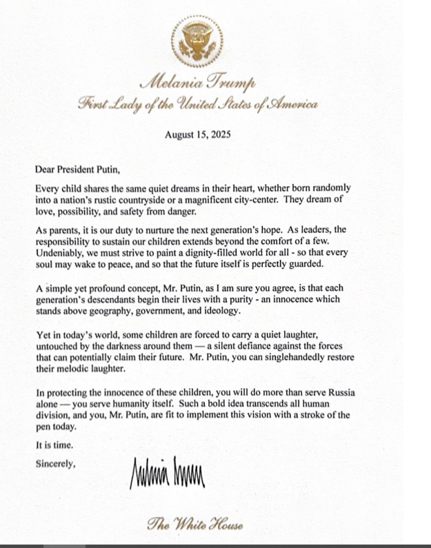 Лист Меланії Трамп путіну