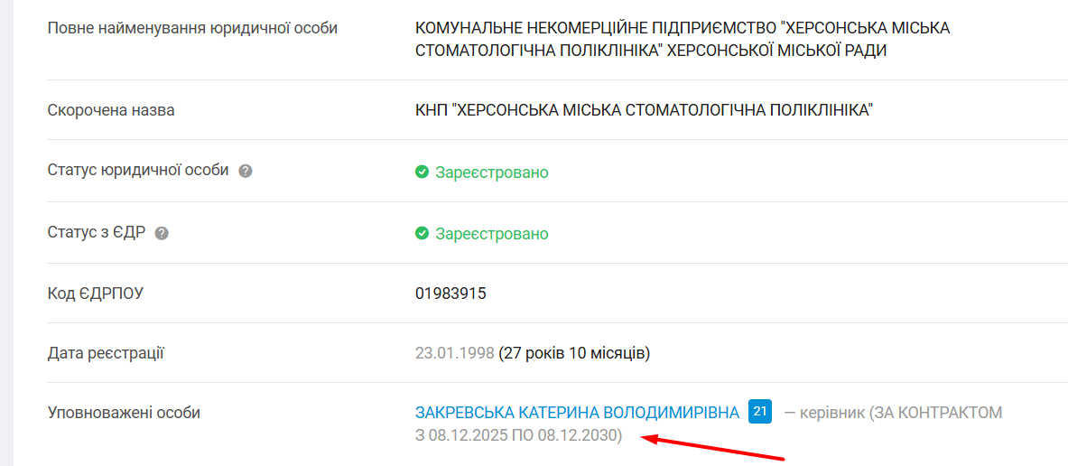 Дані про укладання контракту з Катериною Закревською