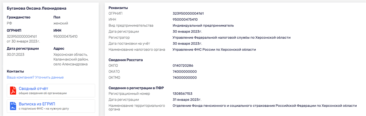 Реєстрація Буганової за російським законодавством
