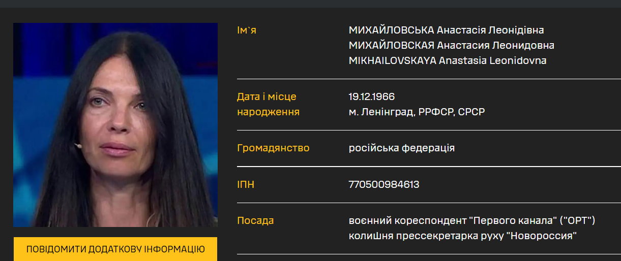Санкції щодо Михайловської