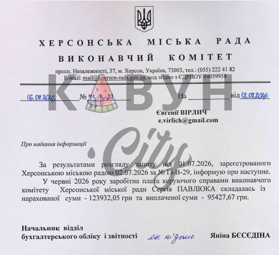 Зарплата Сергія Павлюка у червні 2026 року